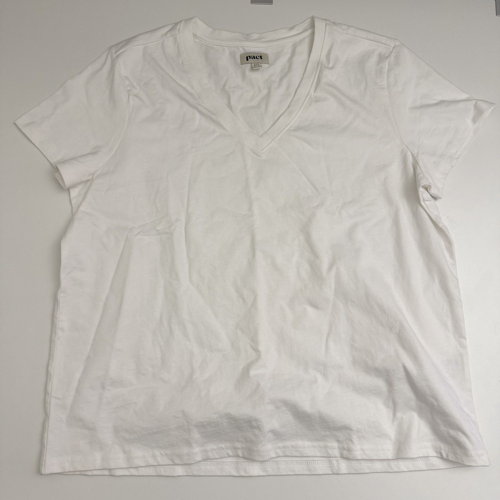 Pact T-Shirt Womens XL White V-Neck Short Sleeve Organic Cotton Tee Top